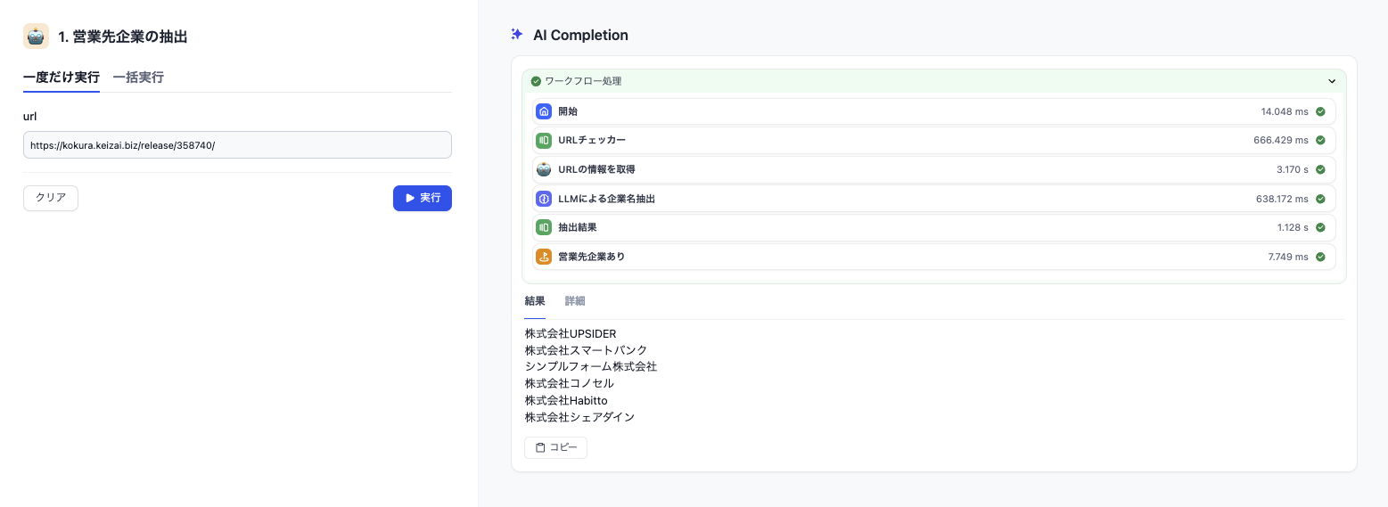 企業名抽出の実行結果