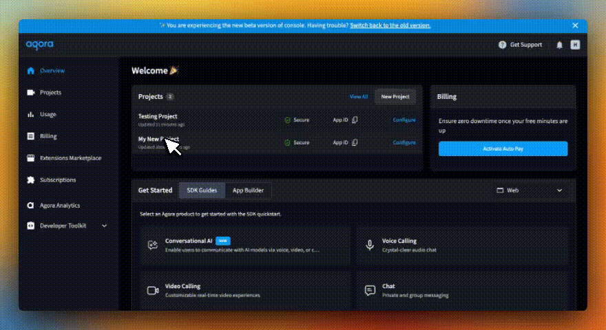 Agoraコンソール設定